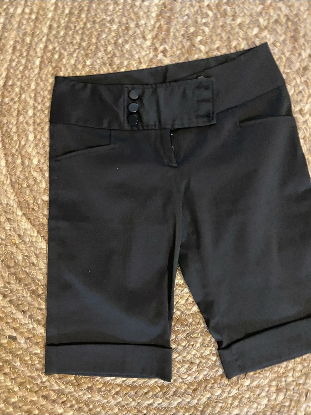 Costa Blanca Black High-Waist Cuffed Bermuda Shorts
